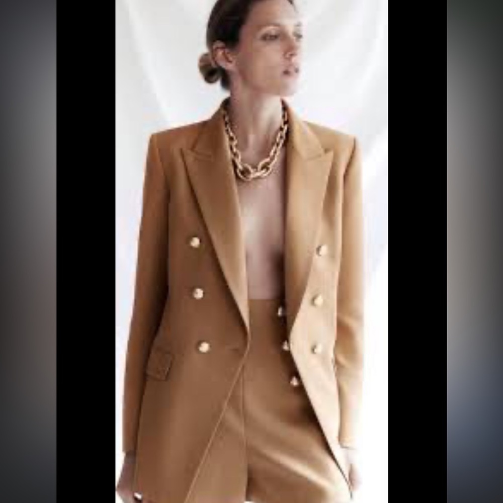 Zara Camel Double-Breasted Blazer